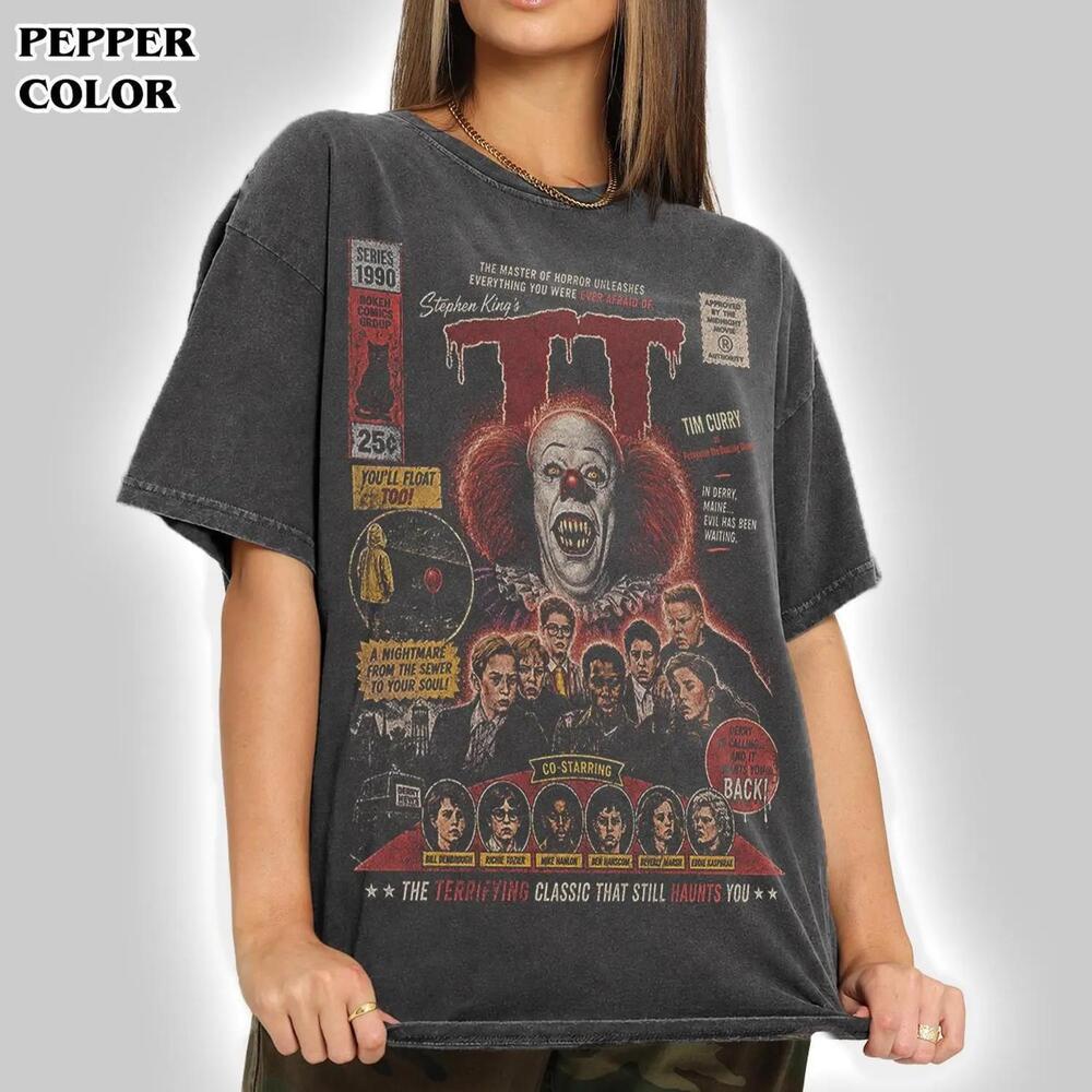 Retro Tim Curry It Pennywise Memorial Horror Movie Halloween Gift T Shirt